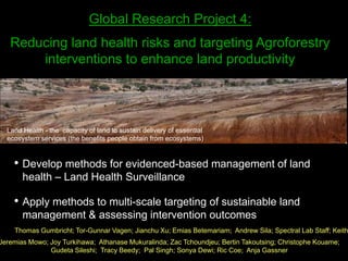 Global Research Project 4: Reducing land health risks and targeting Agroforestry interventions to enhance land productivity Vagen Land Health - the  capacity of land to sustain delivery of essential ecosystem services (the benefits people obtain from ecosystems) ,[object Object]