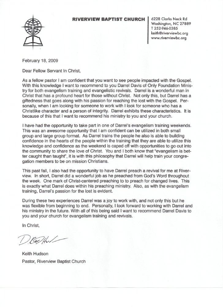 keith hudson recommendation letter letter of recommendation for ministry