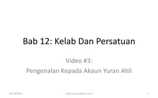 Bab 12: Kelab Dan Persatuan
Video #3:
Pengenalan Kepada Akaun Yuran Ahli
05/10/2013 Layari www.cikgutim.com 1
 