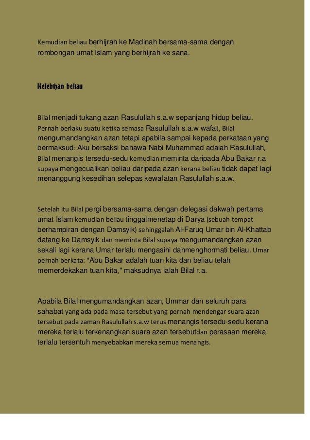 Riwayat Hidup Bilal Bin Rabah Kelahiran dan riwayat hidup bilal bin rabah