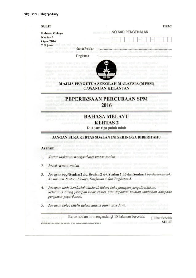 Kertas Soalan Percubaan Bahasa Melayu Pt3 2019 - Muharram p