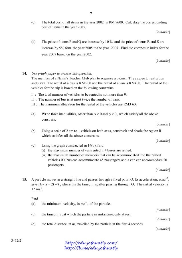 Bank soalan Percubaan matematik tambahan kelantan 2013