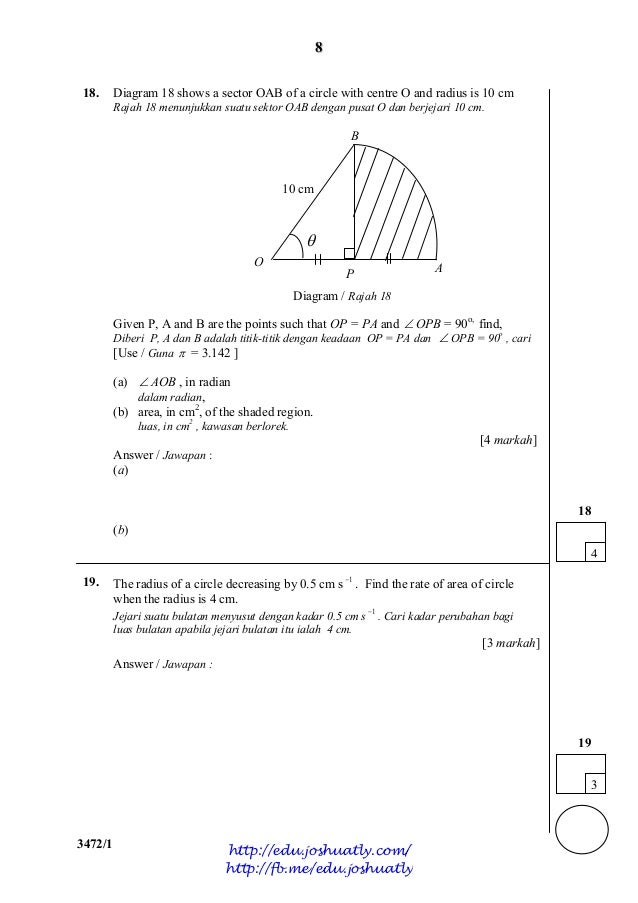 Bank soalan: Percubaan matematik tambahan kelantan 2013