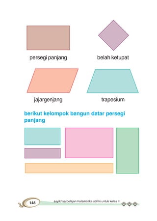 asyiknya belajar matematika sd/mi untuk kelas II
148
persegi panjang belah ketupat
jajargenjang trapesium
berikut kelompok bangun datar persegi
panjang
 