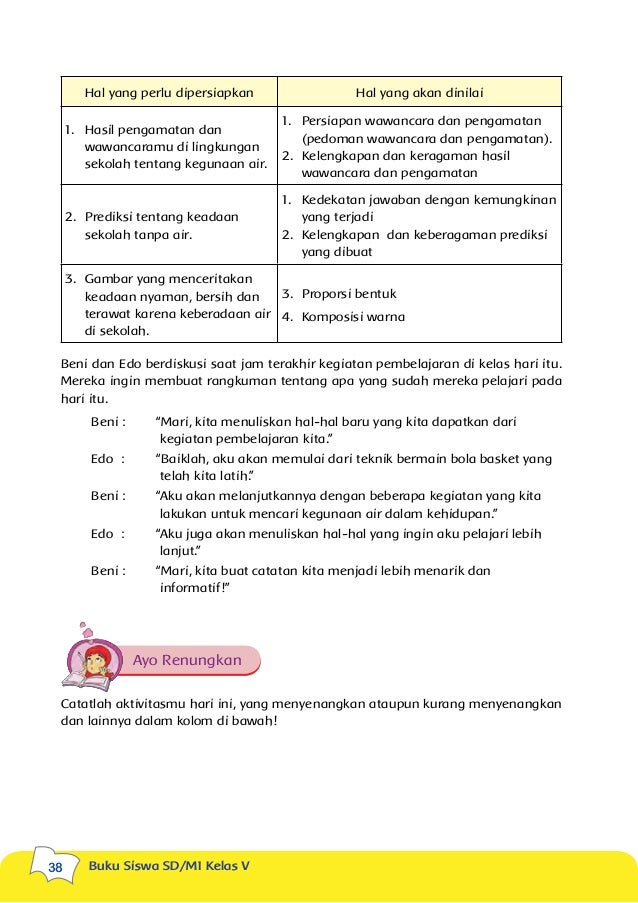 Kelas 05 Sd Tematik 2 Peristiwa Dalam Kehidupan Siswa