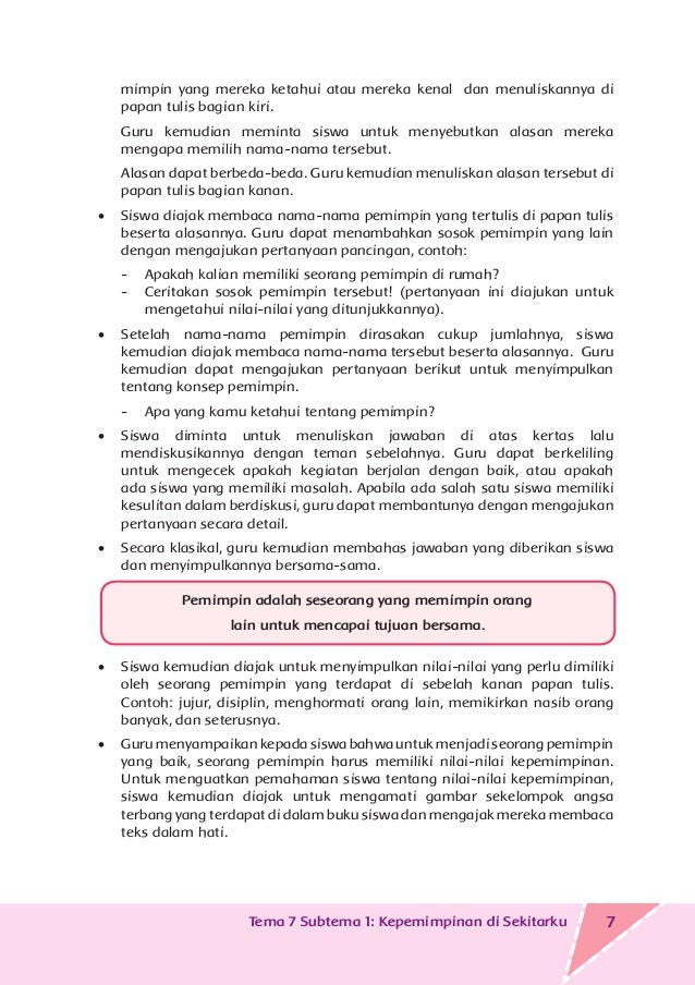 Kelas 06 Sd Tematik 7 Kepemimpinan Guru