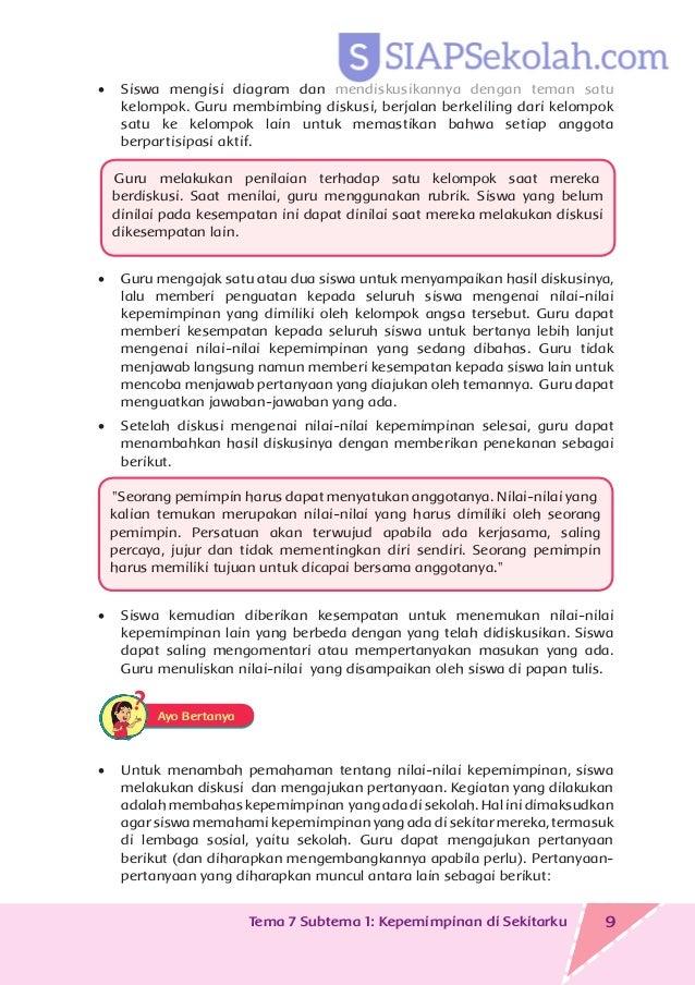Buku Bse Kelas 06 Sd Tematik 7 Kepemimpinan Guru