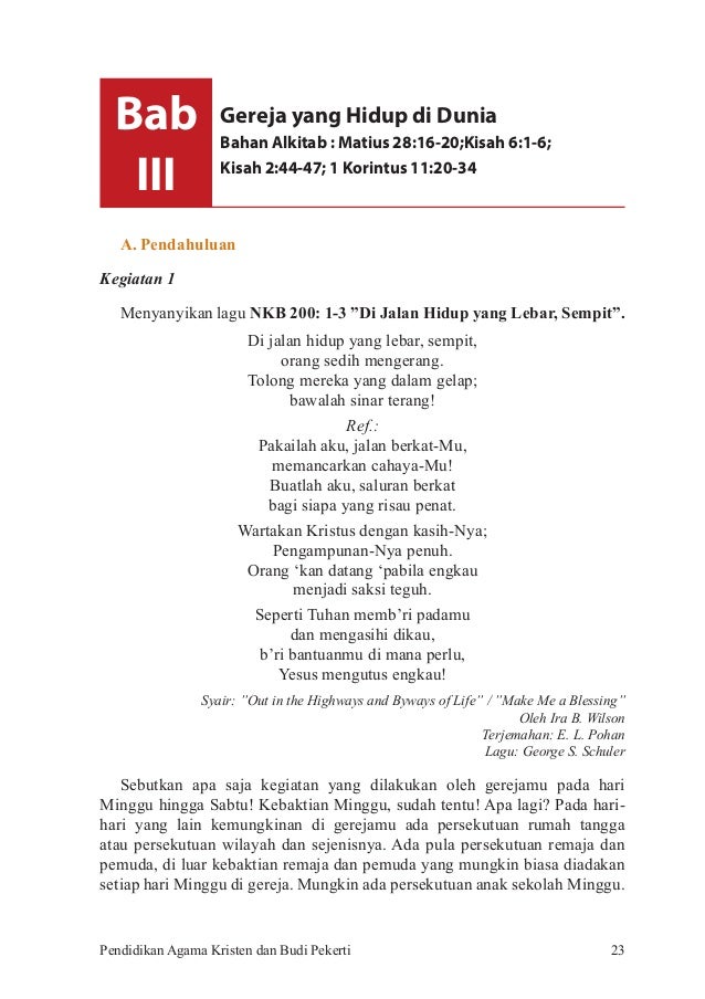 Kelas 09 Smp Pendidikan Agama Kristen Dan Budi Pekerti Siswa
