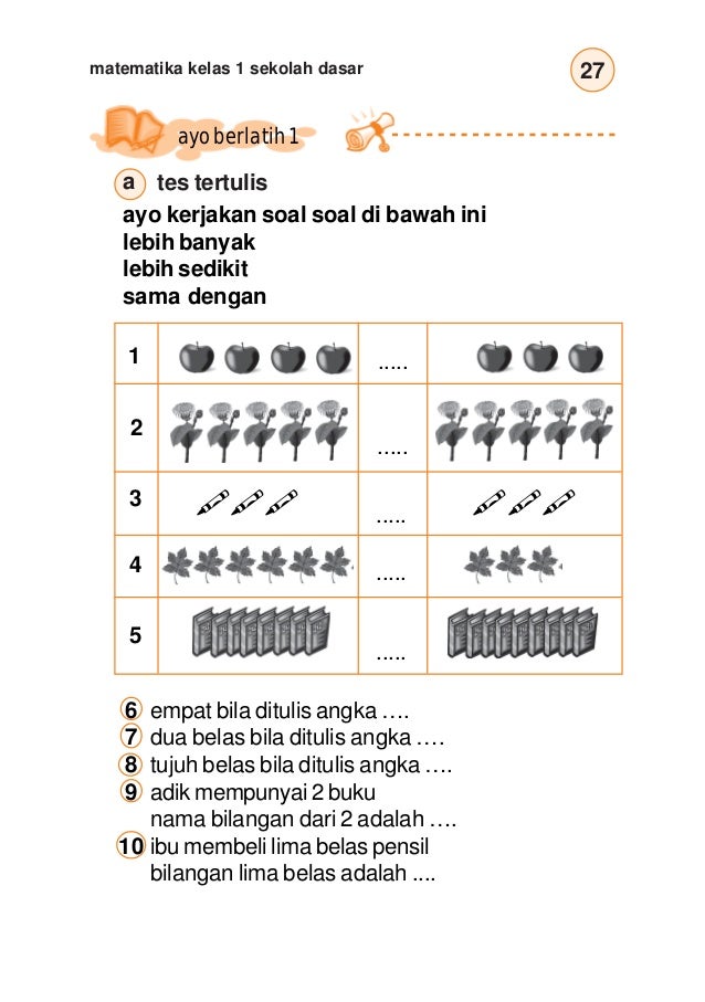 Soal matematika kelas 1 lebih banyak lebih sedikit