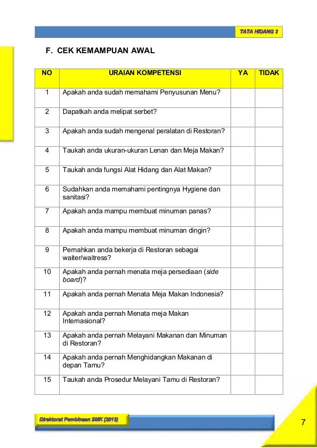 Kelas 10 Smk Tata Hidang 2