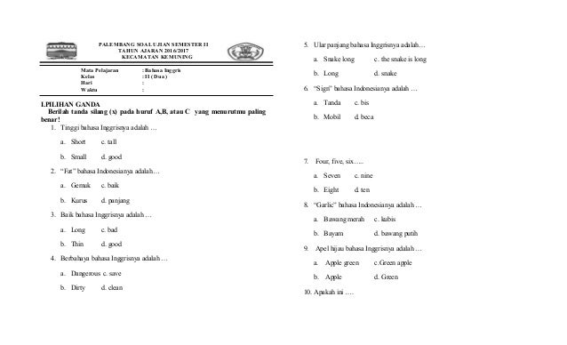 Ujian Semester Ii Bahasa Inggris Sd