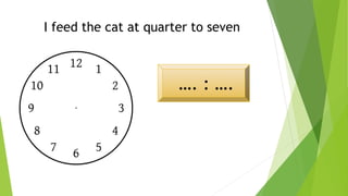 I feed the cat at quarter to seven
…. : ….
 