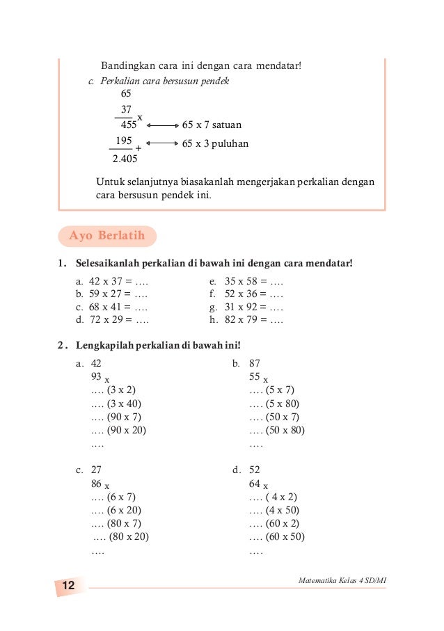 Matematika 4 Untuk Sekolah Dasar Madrasah Ibtidaiyah Kelas 4