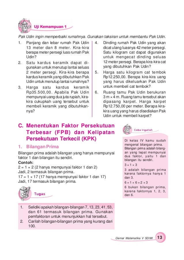 Kunci jawaban gemar matematika kelas 5 semester 1