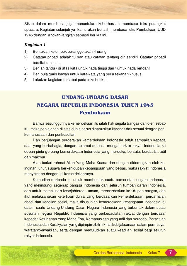 Teks pembukaan uud 1945 slide bahasa indonesia kelas 7 smp mts