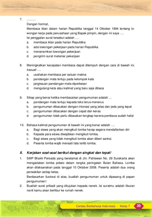 contoh soal essay bahasa indonesia kelas 7 kurikulum 2013