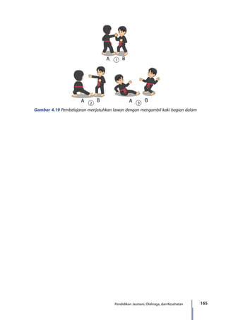 165Pendidikan Jasmani, Olahraga, dan Kesehatan
Gambar 4.19 Pembelajaran menjatuhkan lawan dengan mengambil kaki bagian dalam
7_BG_PJOK_07062013_CMYK.indb 165 6/13/13 4:59 PM
 