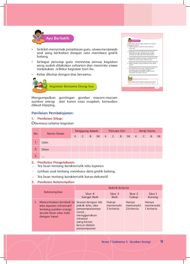 Energi Dan Perubahannya Buku Guru Kelas 3 Tema 7