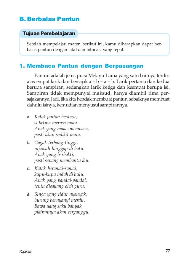 Contoh Soal Dan Materi Pelajaran 6 Contoh Pantun Anak Sd Kelas 4