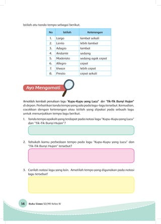 Tempo Lagu Berjudul Tik Tik Bunyi Hujan Adalah Kelas iv tema 6 bs ayomadrasah 2017