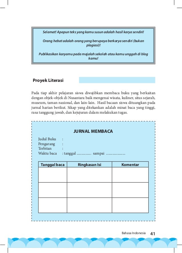 Contoh Jurnal Membaca Bahasa Indonesia Kelas 7 Deretan Contoh