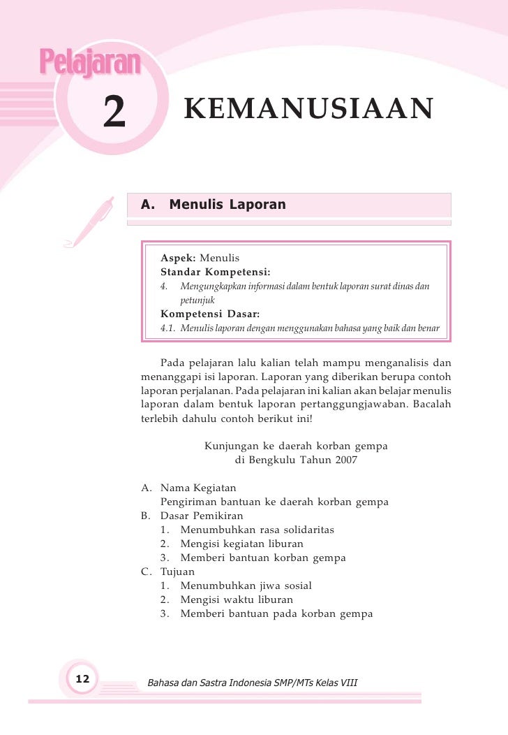 surat smp contoh kelas dinas 8 Viii Viii.Kelas Smp Bahasa Laporan Perjalanan Kelas Contoh