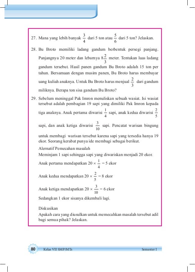 Kelas Vii Matematika Bs Sem 1