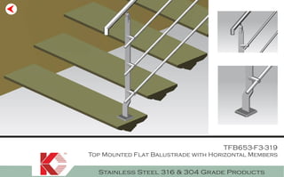 TFB653-F3-319 
Top Mounted Flat Balustrade with Horizontal Members 
Stainless Steel 316 & 304 Grade Products 
 