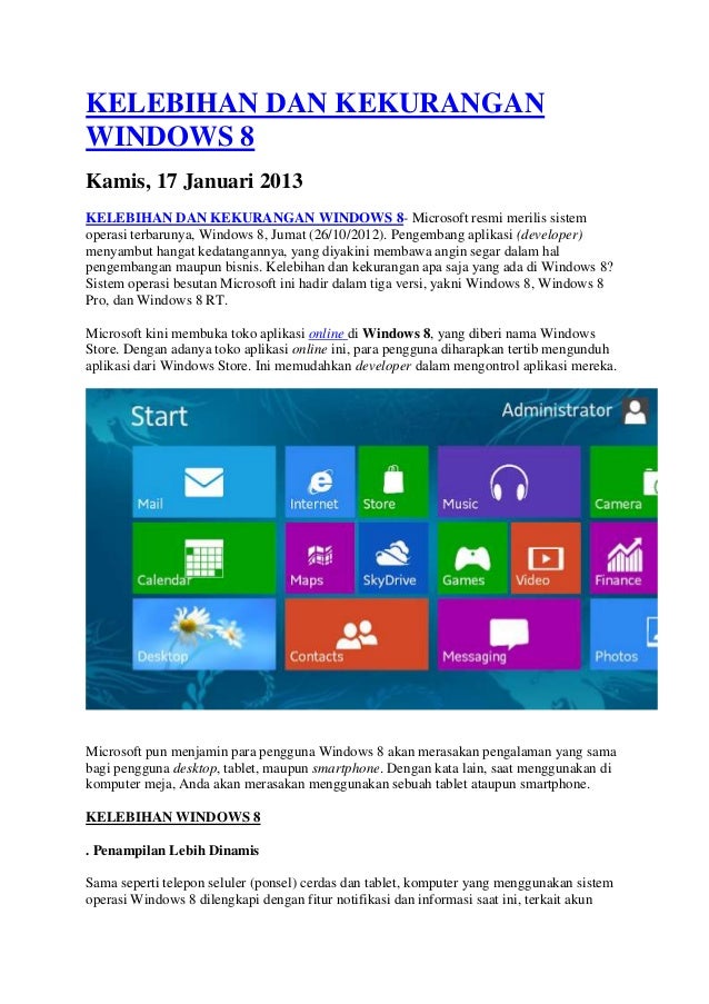  Kelebihan dan kekurangan windows 8