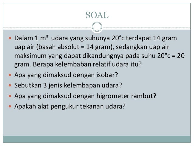 Kelembaban Udara Tekanan Udara