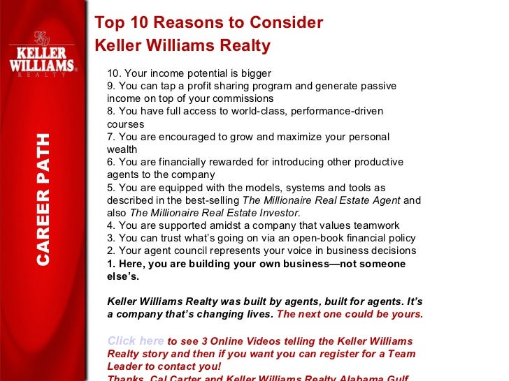 Keller Williams Realty slide show for prospective agents and recruits.