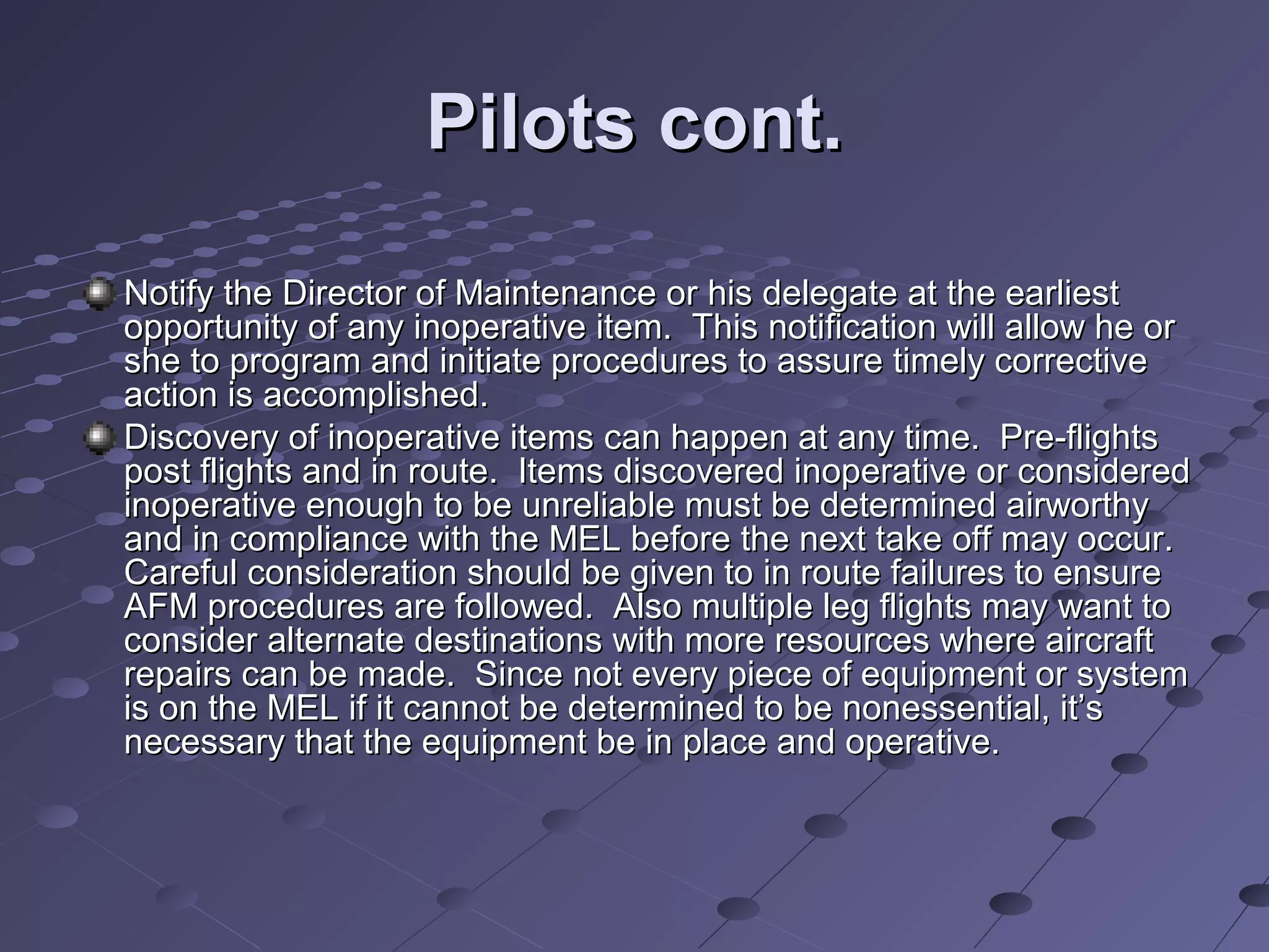 Kellogg Company Aviation MEL Training Power Point | PPT