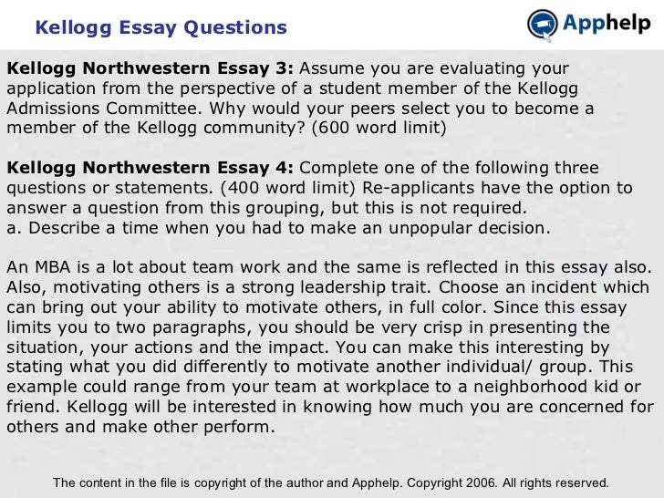 kellogg essay questions