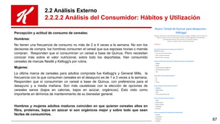 2.2 Análisis Externo
2.2.2.2 Análisis del Consumidor: Hábitos y Utilización
Percepción y actitud de consumo de cereales:
H...