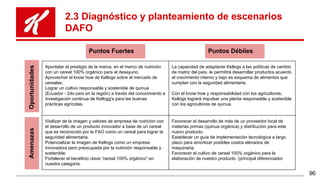 2.3 Diagnóstico y planteamiento de escenarios
DAFO
Apuntalar el prestigio de la marca, en el marco de nutrición
con un cer...