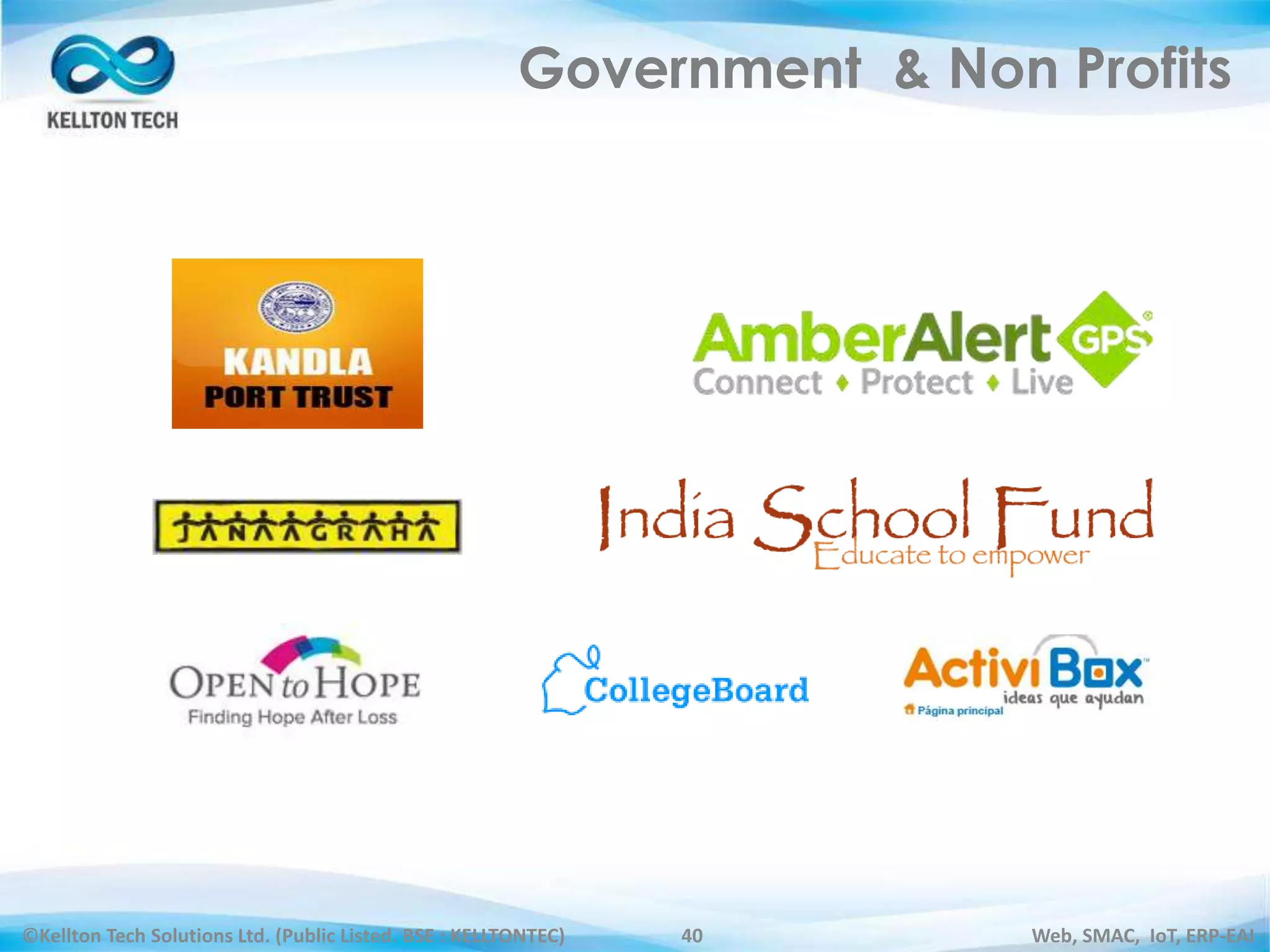©Kellton Tech Solutions Ltd. (Public Listed. BSE : KELLTONTEC) Web, SMAC, IoT, ERP-EAI40
Government & Non Profits
 