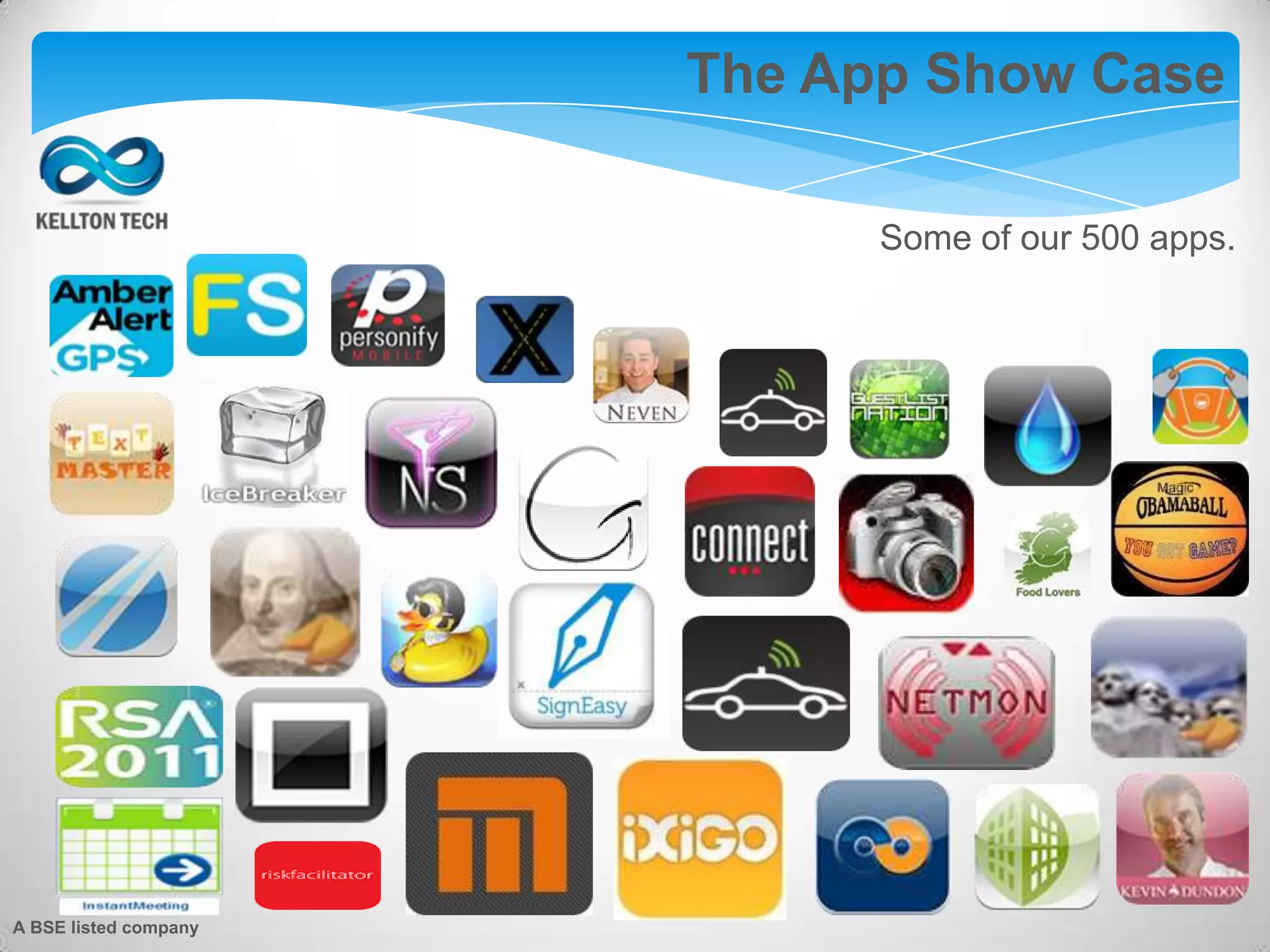 The App Show Case
Some of our 500 apps.
A BSE listed company
 