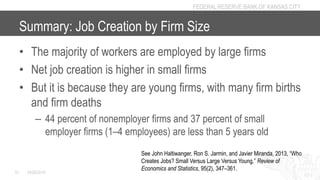 FEDERAL RESERVE BANK OF KANSAS CITY
Summary: Job Creation by Firm Size
• The majority of workers are employed by large fir...
