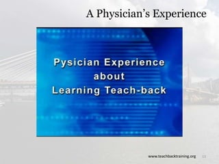 A Physician’s Experience
www.teachbacktraining.org 13
 