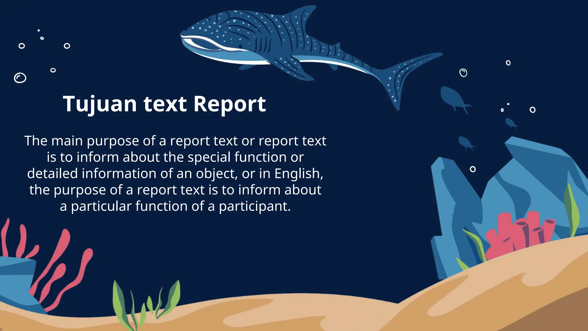 The main purpose of a report text or report text
is to inform about the special function or
detailed information of an object, or in English,
the purpose of a report text is to inform about
a particular function of a participant.
Tujuan text Report
 