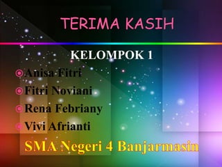 KELOMPOK 1
Anisa Fitri
Fitri Noviani
Rena Febriany
Vivi Afrianti
 