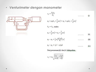 • Venturimeter dengan manometer
 