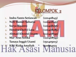 1. Indra Yanto Setiawan (1211408143)
2. Nofi Slamet Suharjo (1211408145)
3. Surya Riyanto (1211408056)
4. Hendra Chelvi Lasa (1211408085)
5. Ahmad Khoirul Anam (1221408745)
6. Mar ‘Atus Solika (1221408743)
7. Tanaya Inggit Utami (1511405013)
8. Kiki Rizky Amaliah (510604023 )
 
