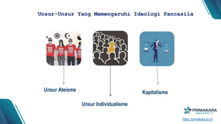 Unsur-Unsur Yang Memengaruhi Ideologi Pancasila
Unsur Ateisme
Unsur Individualisme
Kapitalisme
https://primakara.ac.id
 