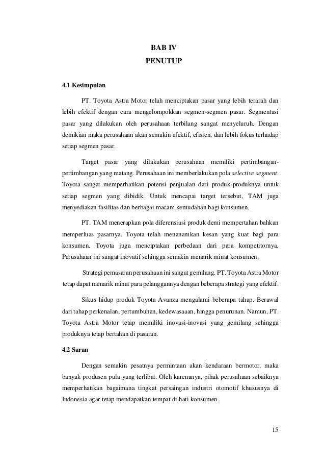 Analisis Manajemen Pemasaran Pada Pt Toyota Astra Motor Makalah