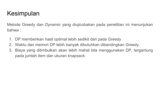 Knapsack Problem : Greedy vs Dynamic Programming | PPTX