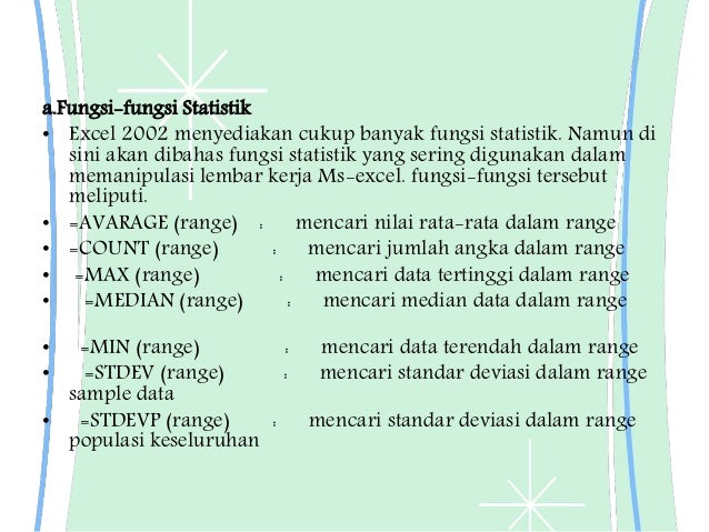  Operasi  hitung  matematika dan statistik pada  excel 