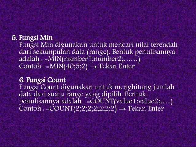  Operasi  hitung  matematika dan statistik pada  excel 