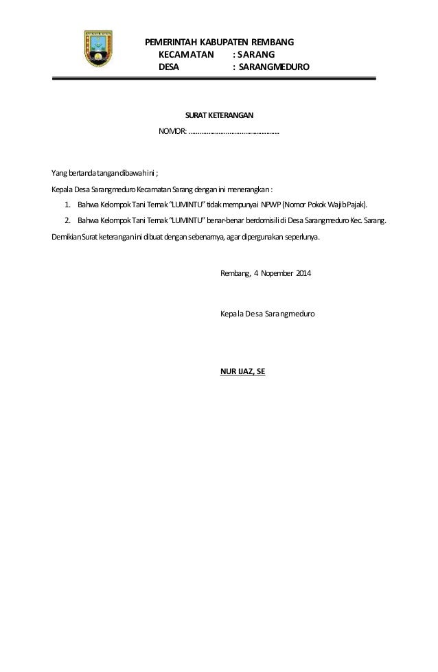 desa kepala surat tembusan Kelompok kambing ternak