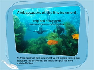 Ambassadors of the Environment

               Kelp Bed Ecosystem
            www.oceanfutures.org/kelpecology




As Ambassadors of the Environment we will explore the kelp bed
ecosystem and discover lessons that can help us live more
sustainable lives.
 